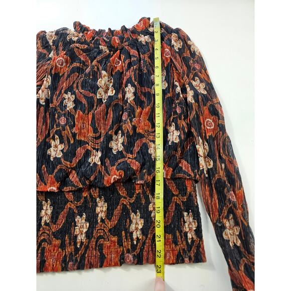 Joie size L retro floral lined ruched buttom chiffon semi Sheer long sleeves EUC - Picture 8 of 8